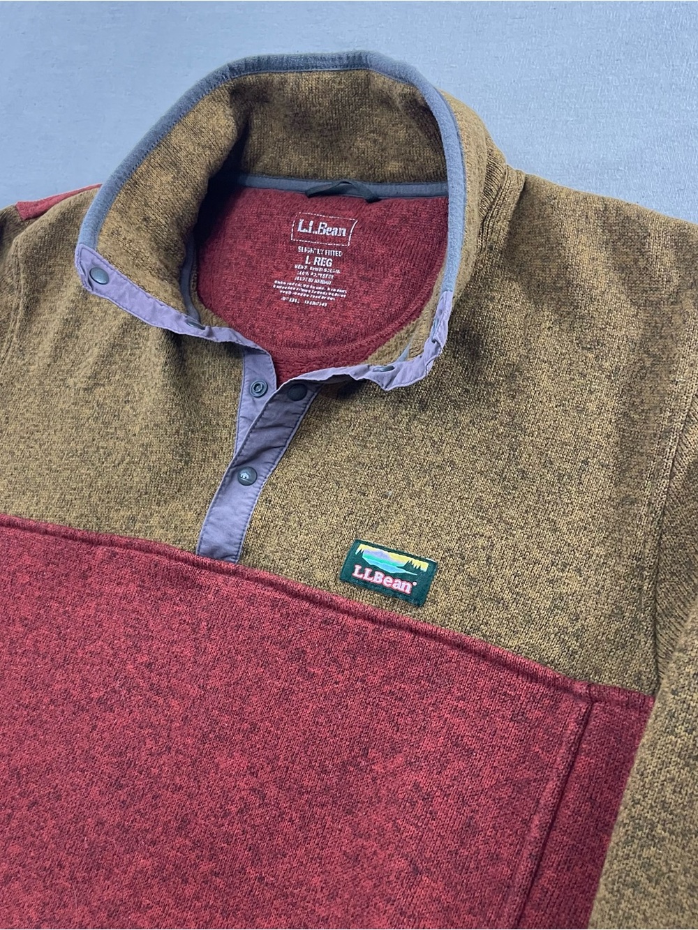 LL Bean Slightly Fitted 1/4 Snap Pullover Large Reg Mock Neck Sweater 501546 - Picture 2 of 9